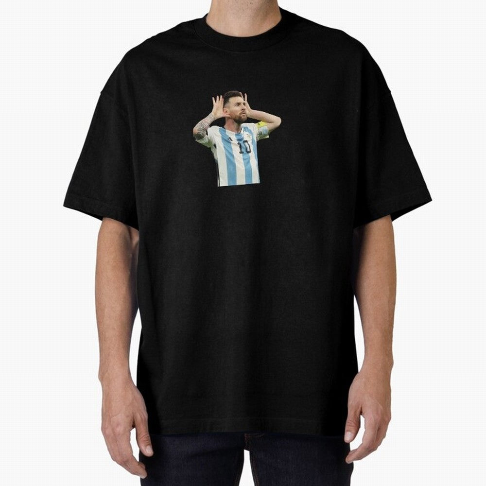 Lionel Messi Argentina Celebration Sticker Oversized T-Shirt Keep Football History Alive during FIFA World Cup 2026 for Fans of Mbappe and France and Portugal, Bringing Football Passion, Legendary Performances, Festival Vibes and Supporter