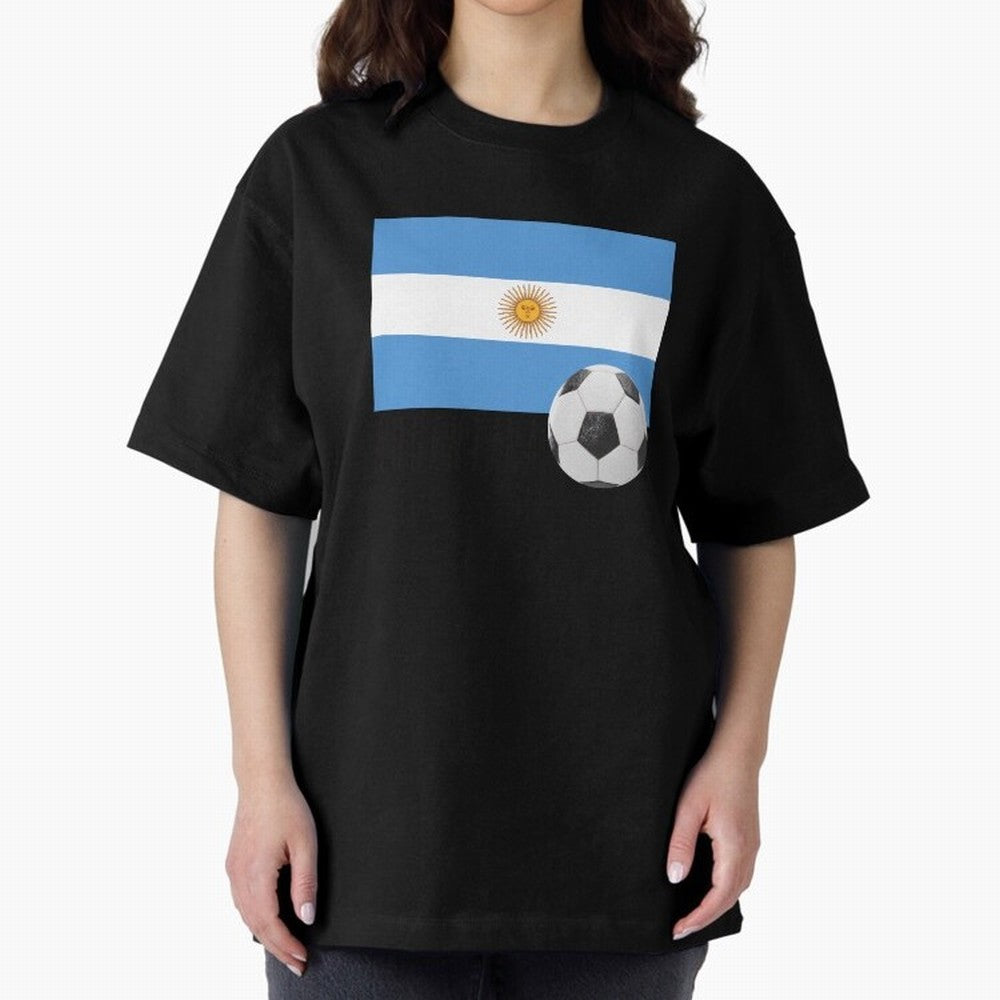 Flag of Argentina with a Football Oversized T-Shirt Join FIFA World Cup 2026 Made for Haaland, England Energy, Football Festival Excitement, Trophy Ambitions, Country Rivalries and Star Player Buzz; Perfect for People Who Love Argentina, Brazil,