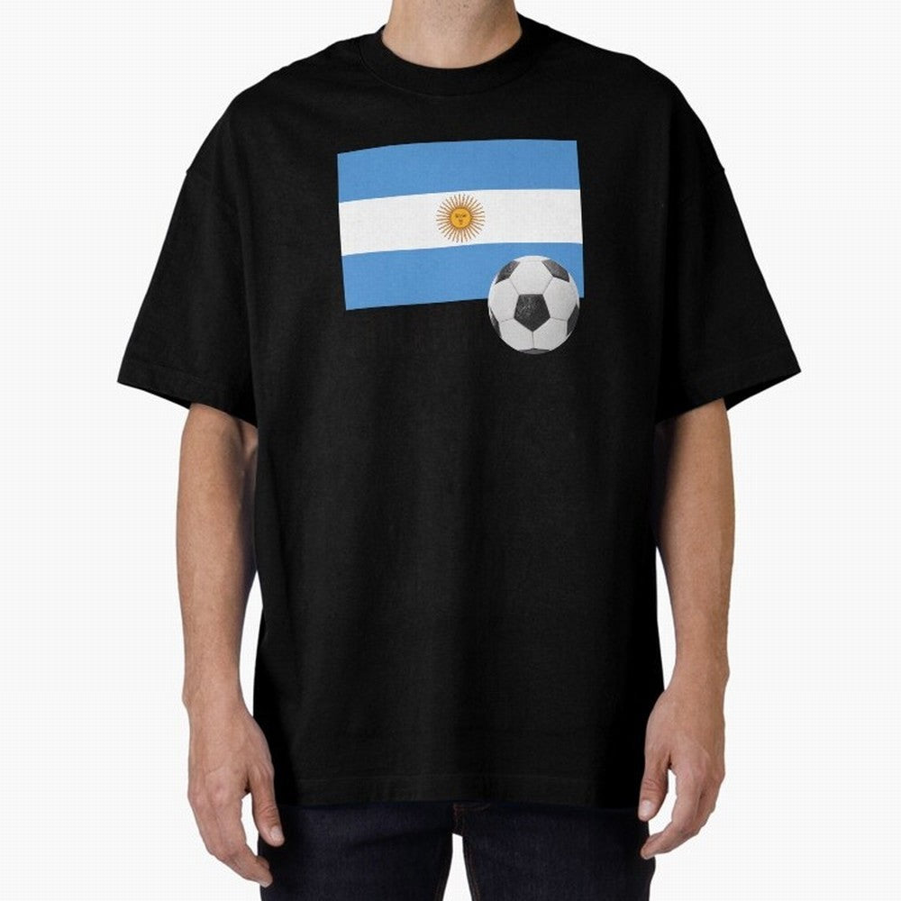Flag of Argentina with a Football Oversized T-Shirt Join FIFA World Cup 2026 Made for Haaland, England Energy, Football Festival Excitement, Trophy Ambitions, Country Rivalries and Star Player Buzz; Perfect for People Who Love Argentina, Brazil,