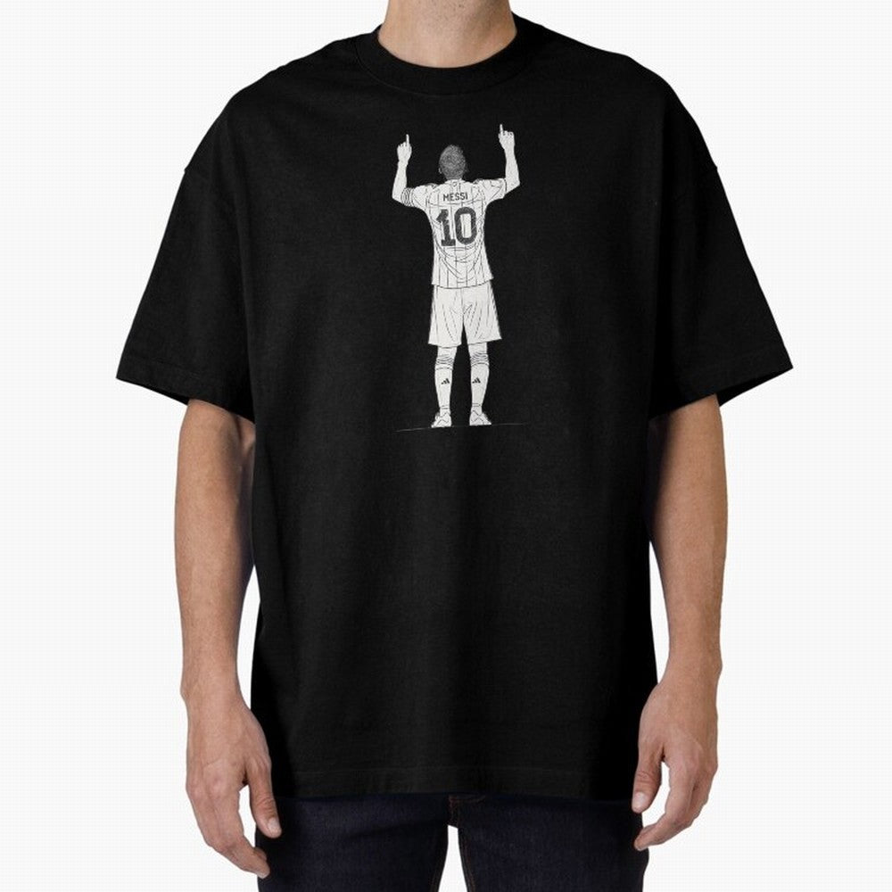 Lionel Messi minimalist sketch Oversized T-Shirt Celebrate Global Football Passion for FIFA World Cup 2026, Driven by Messi, Neymar and Mbappe, Brazil, Soccer Culture, Superstar Moments, National Team Dreams and Competitive Fire; Perfect for