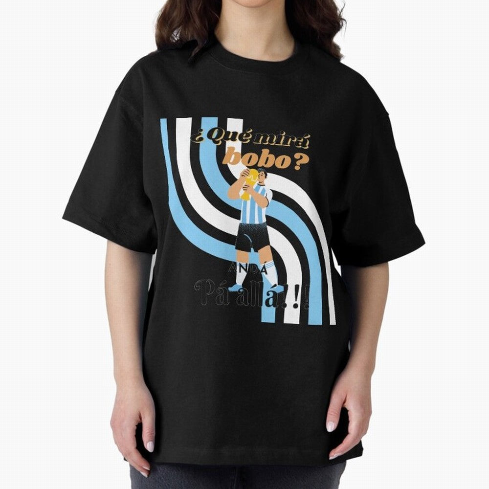 Vintage Messi Argentina Que Mira Bobo Oversized T-Shirt Follow the Road to FIFA World Cup 2026 Spirit, Made for Spain and Netherlands, CR7 and Messi, Supporter Pride, Iconic Celebrations, Legendary Names and Global Match Day Energy; Ideal for Fans
