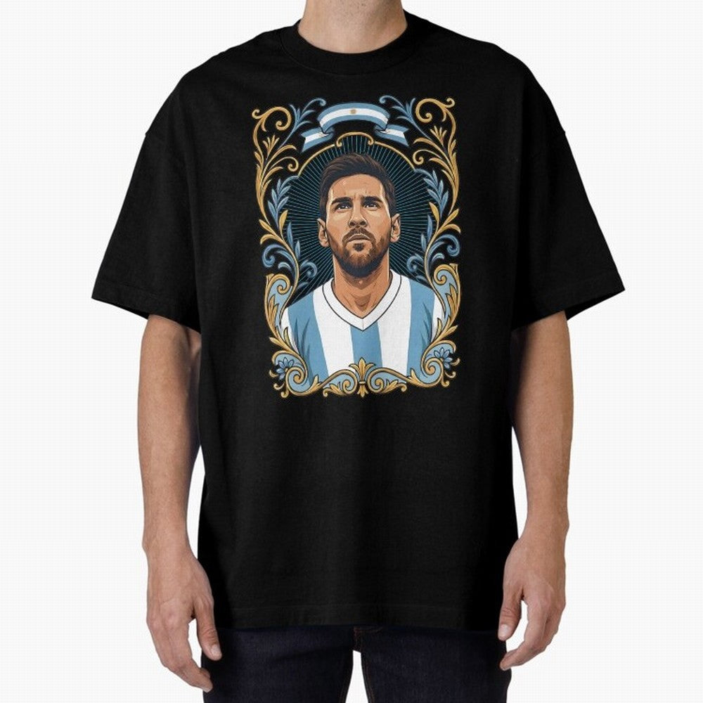 Lionel Messi Argentina Football Legend - Ornate Portrait Classic T-Shirt Celebrate Football Heritage in Global Football Passion for FIFA World Cup 2026 USA Canada Mexico, Celebrating Messi and Cristiano Ronaldo, Argentina, Classic Soccer Heritage,
