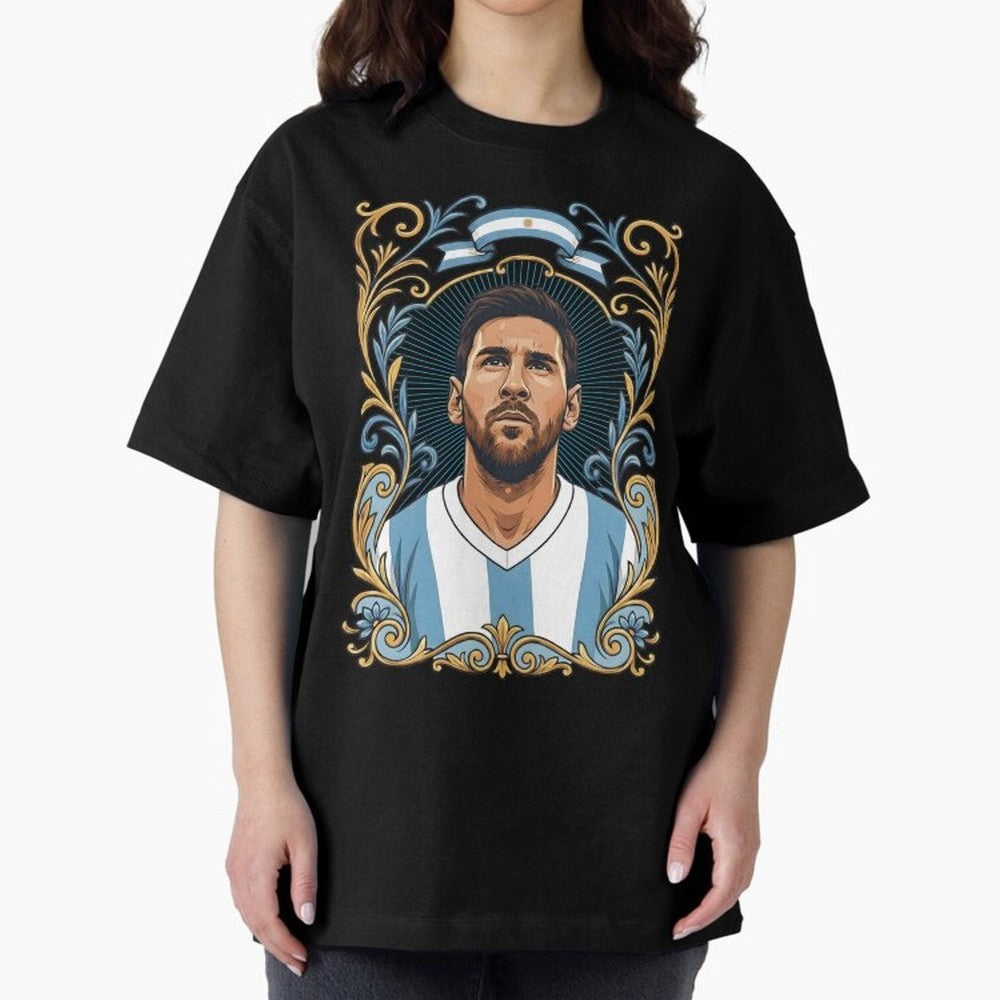 Lionel Messi Argentina Football Legend - Ornate Portrait Classic T-Shirt Celebrate Football Heritage in Global Football Passion for FIFA World Cup 2026 USA Canada Mexico, Celebrating Messi and Cristiano Ronaldo, Argentina, Classic Soccer Heritage,