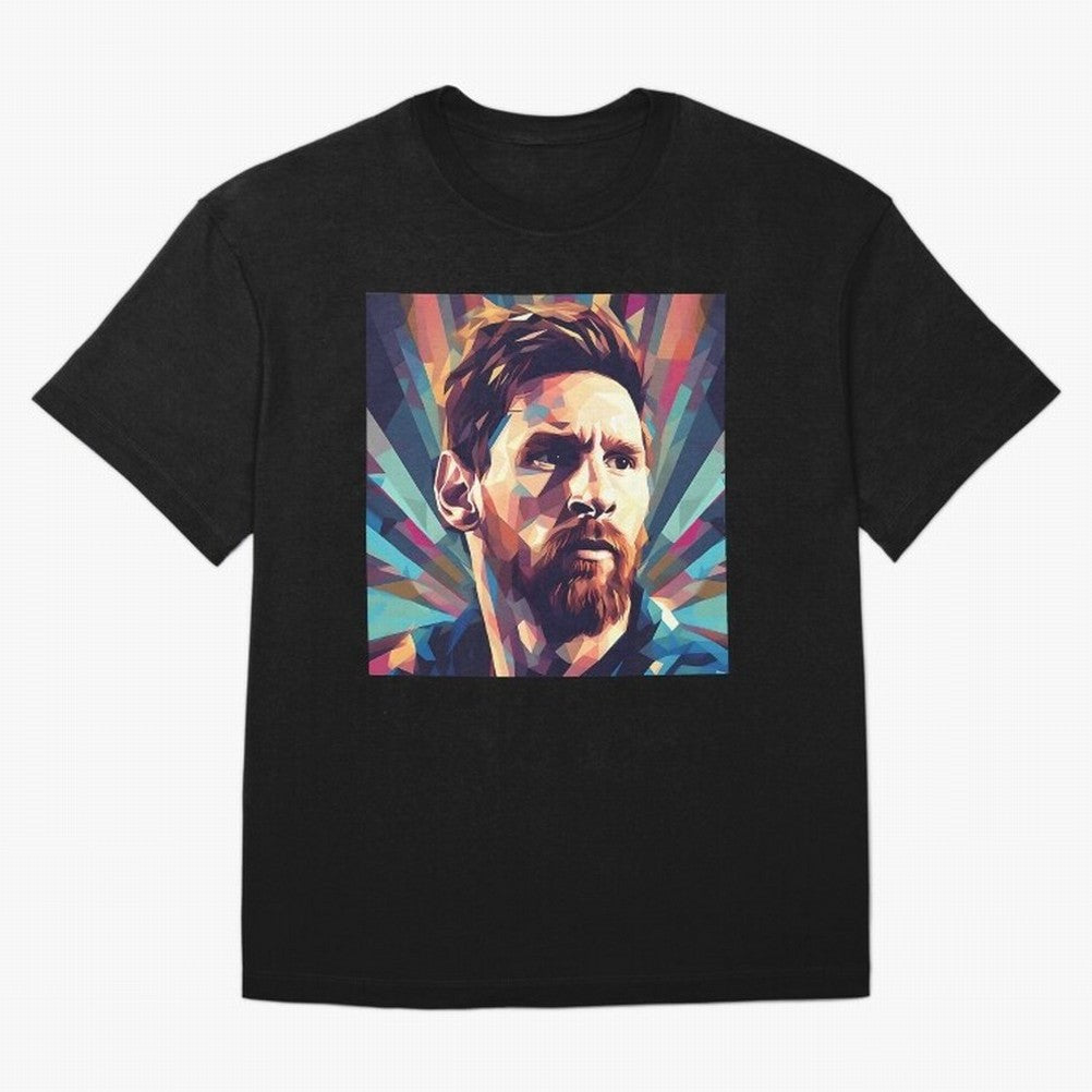 Lionel Messi Portrait Abstract Digital Art Football Player Classic T-Shirt Stand Out with Spirit from FIFA World Cup 2026 Group Stage for Fans of Messi, CR7 and Mbappe and England, Bringing Championship Spirit, Famous Goals, Roaring Crowds and