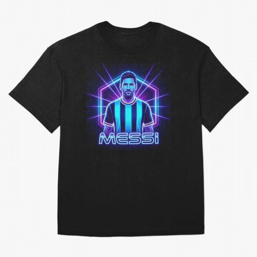 ?Argentina Football Legend Messi Cyberpunk Retro Futurist Design (Version 2) Classic T-Shirt Support Iconic Players in FIFA World Cup 2026 Group Stage Connected to Messi, CR7 and Mbappe, Portugal Energy, Football Passion, Legendary Performances,