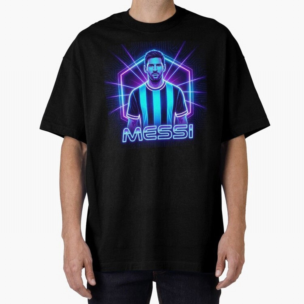 ?Argentina Football Legend Messi Cyberpunk Retro Futurist Design (Version 2) Classic T-Shirt Support Iconic Players in FIFA World Cup 2026 Group Stage Connected to Messi, CR7 and Mbappe, Portugal Energy, Football Passion, Legendary Performances,
