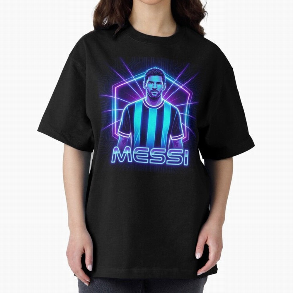 ?Argentina Football Legend Messi Cyberpunk Retro Futurist Design (Version 2) Classic T-Shirt Support Iconic Players in FIFA World Cup 2026 Group Stage Connected to Messi, CR7 and Mbappe, Portugal Energy, Football Passion, Legendary Performances,