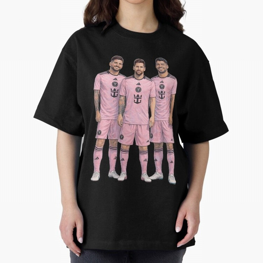 Messi, De Paul and Suarez Inter Miami artistic style ¨C MLS Soccer Oversized T-Shirt Follow the Final Road of Global Football Passion for FIFA World Cup 2026 Group Stage, Featuring Cristiano Ronaldo, Haaland and CR7, Spain, Supporter Pride, Iconic