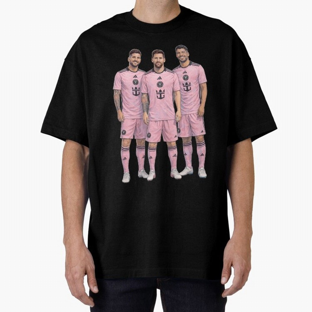 Messi, De Paul and Suarez Inter Miami artistic style ¨C MLS Soccer Oversized T-Shirt Follow the Final Road of Global Football Passion for FIFA World Cup 2026 Group Stage, Featuring Cristiano Ronaldo, Haaland and CR7, Spain, Supporter Pride, Iconic
