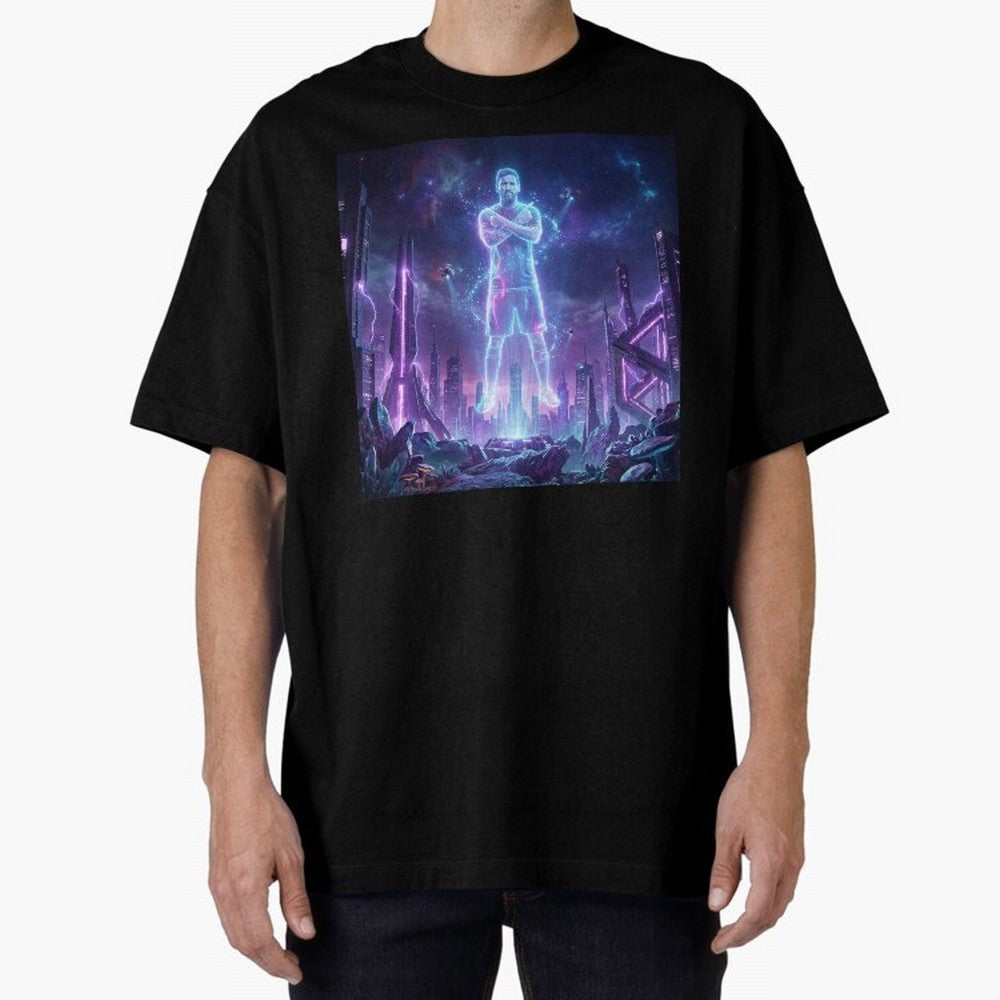 Lionel Messi (GOAT) Hologram in Futuristic Cyberpunk City Classic T-Shirt Bring Global Tournament Vibes to FIFA World Cup 2026 USA Canada Mexico Inspired by Neymar, Haaland and Cristiano Ronaldo, England and Germany Energy, Tournament Hype,