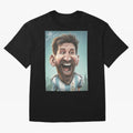 Lionel Messi Caricature Art with Autograph Oversized T-Shirt Remember Iconic Moments from FIFA World Cup 2026 USA Canada Mexico Capturing CR7, France Energy, Fan Favorite Moments, National Team Passion, Big Match Drama and Soccer History; Great for