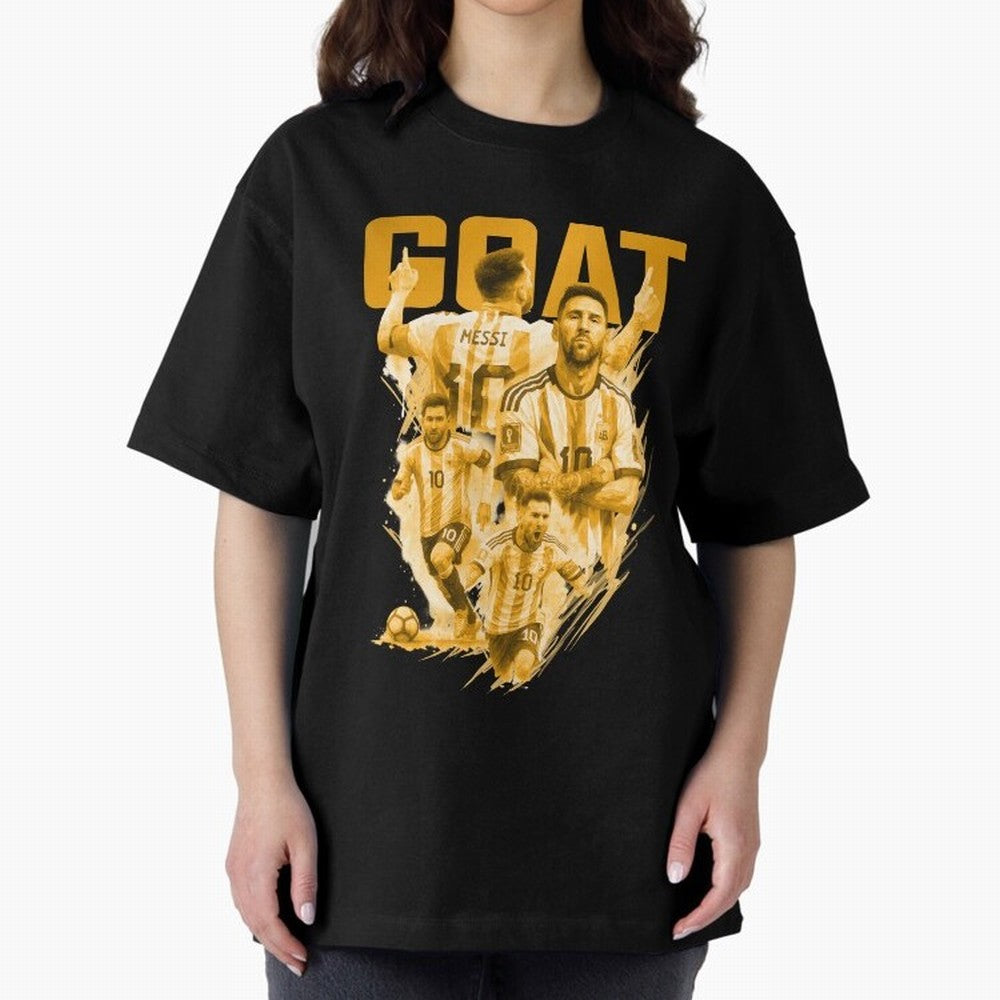 GOLD GOAT Lionel Messi watercolor illustration Oversized T-Shirt Show Support during Match Day Hype around FIFA World Cup 2026 USA Canada Mexico, Haaland, Argentina and Brazil, Worldwide Fan Energy, Dramatic Goals, Stadium Lights and Championship