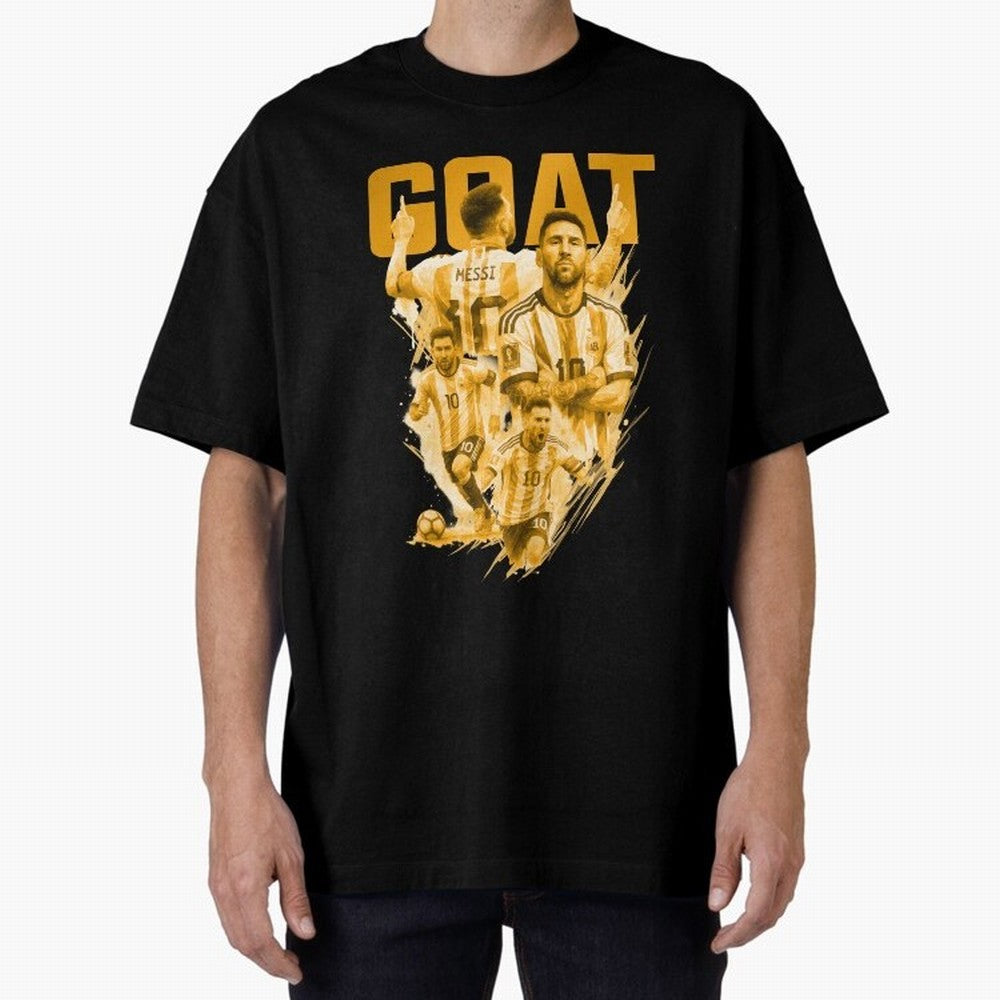 GOLD GOAT Lionel Messi watercolor illustration Oversized T-Shirt Show Support during Match Day Hype around FIFA World Cup 2026 USA Canada Mexico, Haaland, Argentina and Brazil, Worldwide Fan Energy, Dramatic Goals, Stadium Lights and Championship