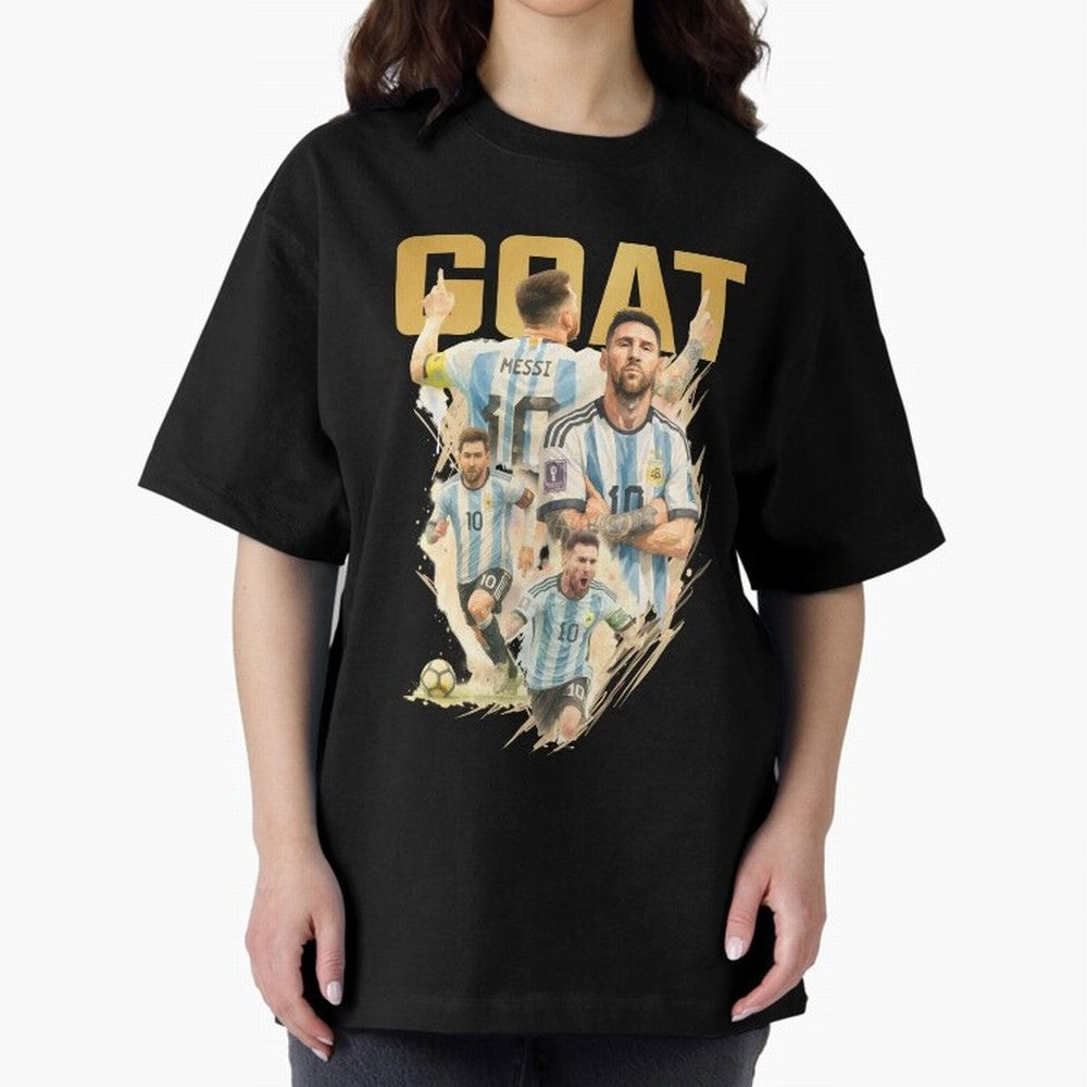 GOAT Lionel Messi watercolor illustration Oversized T-Shirt Celebrate Fan Favorites in FIFA World Cup 2026 for Fans of CR7 and Messi and Germany, Bringing Goal Celebration Energy, Supporter Heritage, Football Icons and Worldwide Tournament Joy;
