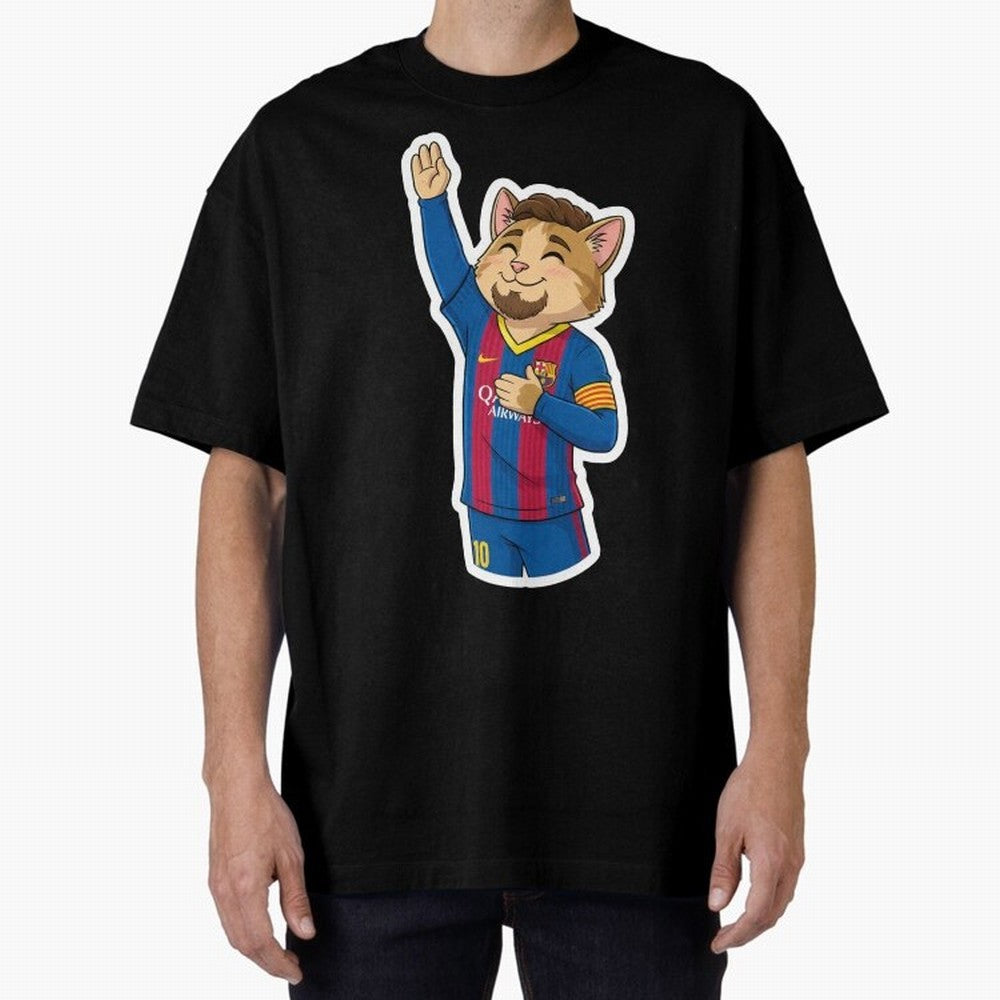 Fcb - Fc Barcelona | Cute Cat Messi with Jersey Barcelona Oversized T-Shirt Celebrate Football Dreams Across the FIFA World Cup 2026 USA Canada Mexico Journey through Mbappe and Neymar Highlights, England and Germany Pride, Football Passion,