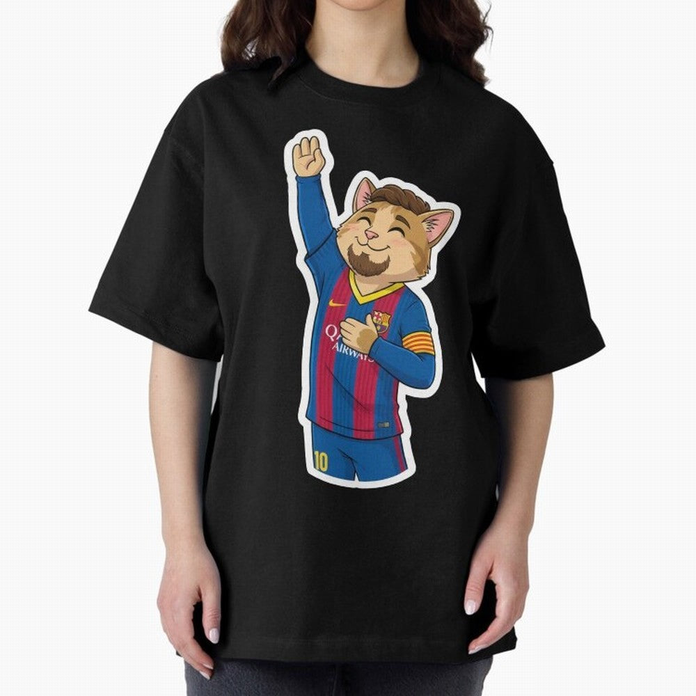 Fcb - Fc Barcelona | Cute Cat Messi with Jersey Barcelona Oversized T-Shirt Celebrate Football Dreams Across the FIFA World Cup 2026 USA Canada Mexico Journey through Mbappe and Neymar Highlights, England and Germany Pride, Football Passion,