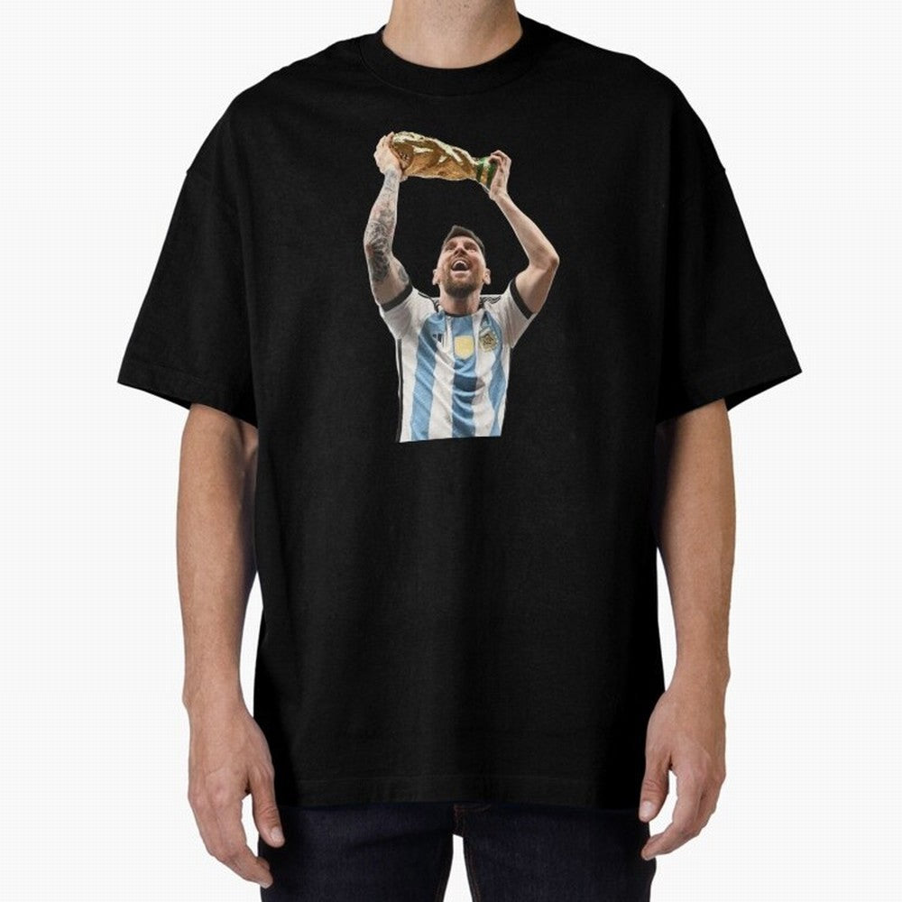 Lionel Messi lifting the World Cup Classic T-Shirt Join the Countdown to Global Football Passion for FIFA World Cup 2026 Group Stage, Inspired by Messi, Spain and Netherlands, Classic Soccer Heritage, Championship Pressure, Fan Loyalty and