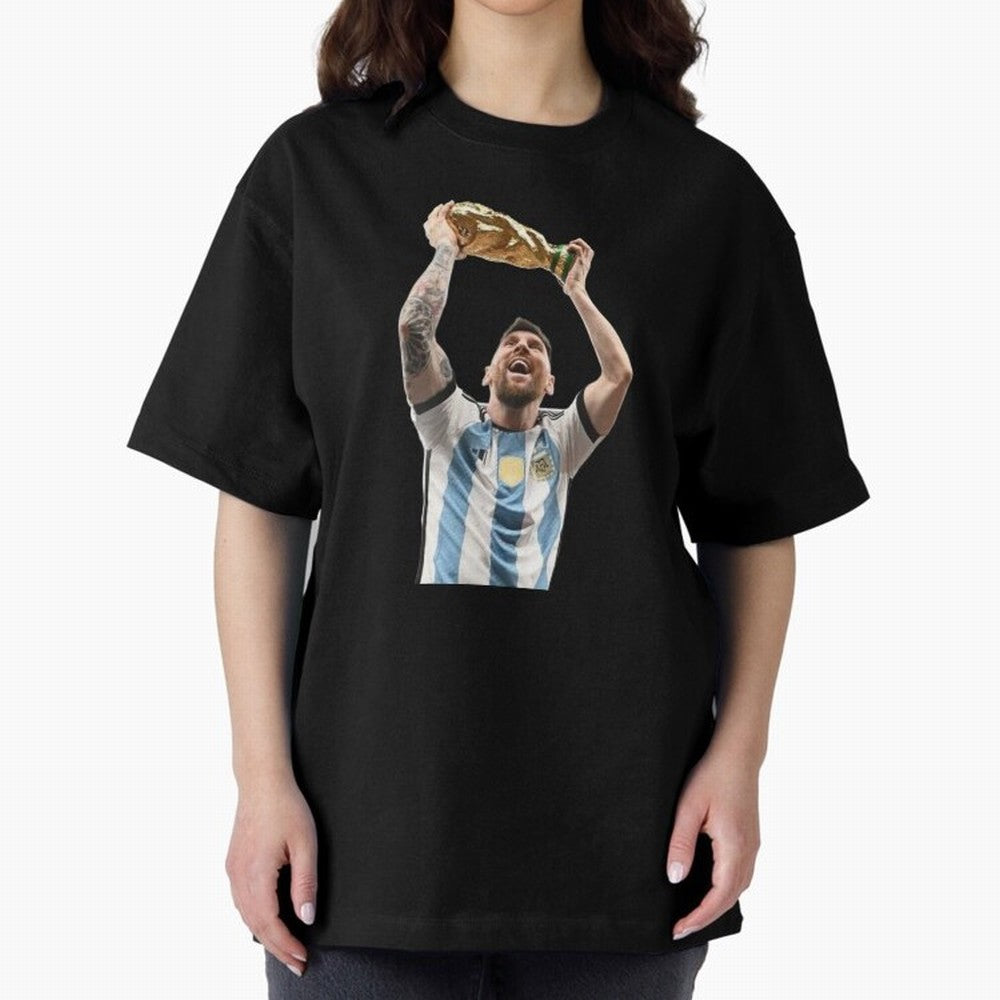 Lionel Messi lifting the World Cup Classic T-Shirt Join the Countdown to Global Football Passion for FIFA World Cup 2026 Group Stage, Inspired by Messi, Spain and Netherlands, Classic Soccer Heritage, Championship Pressure, Fan Loyalty and