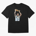 Lionel Messi lifting the World Cup Classic T-Shirt Join the Countdown to Global Football Passion for FIFA World Cup 2026 Group Stage, Inspired by Messi, Spain and Netherlands, Classic Soccer Heritage, Championship Pressure, Fan Loyalty and