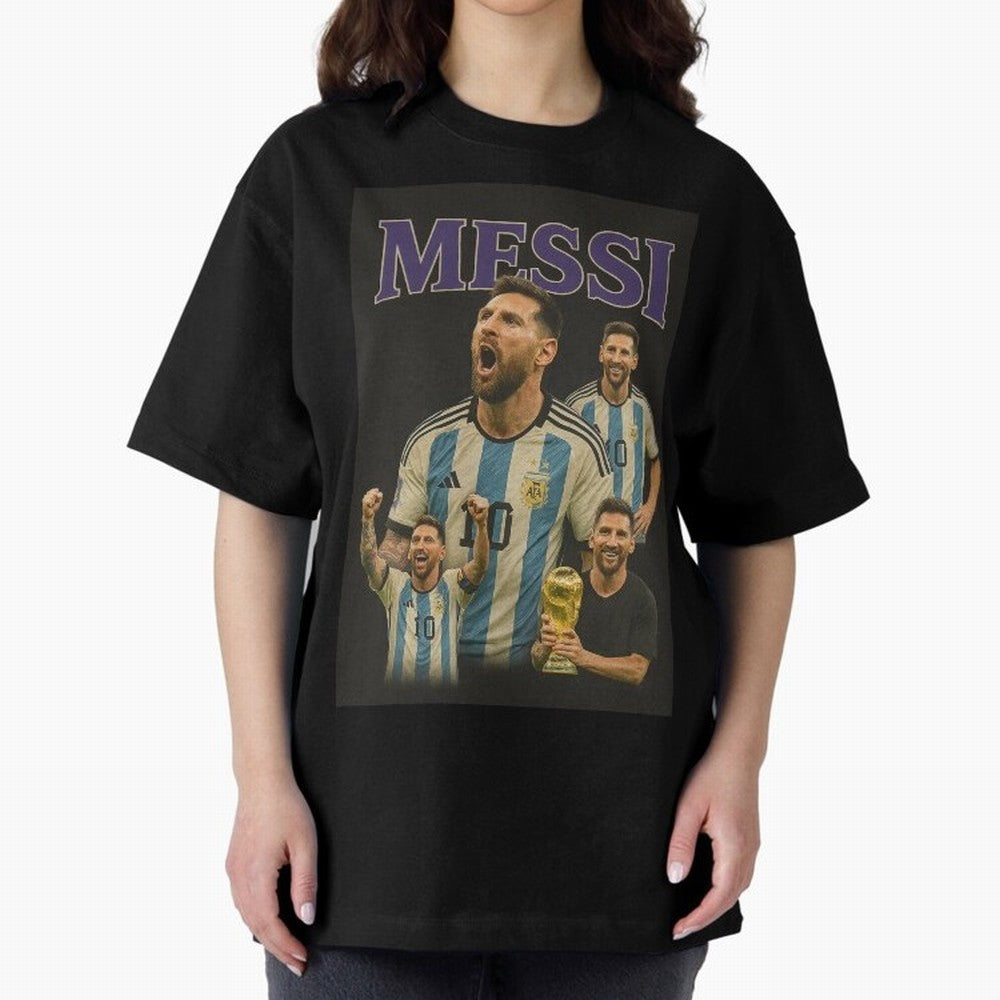 Lionel Messi Retro T-Shirt | 90s Football GOAT Collage Tee Boxy T-Shirt Bring Global Tournament Vibes to FIFA World Cup 2026 Group Stage for Fans of Messi, CR7 and Mbappe and France, Bringing Soccer Culture, Superstar Moments, National Team Dreams