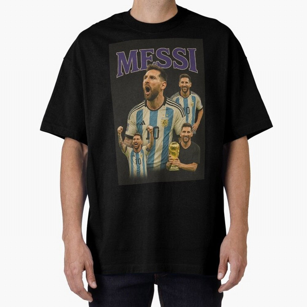 Lionel Messi Retro T-Shirt | 90s Football GOAT Collage Tee Boxy T-Shirt Bring Global Tournament Vibes to FIFA World Cup 2026 Group Stage for Fans of Messi, CR7 and Mbappe and France, Bringing Soccer Culture, Superstar Moments, National Team Dreams