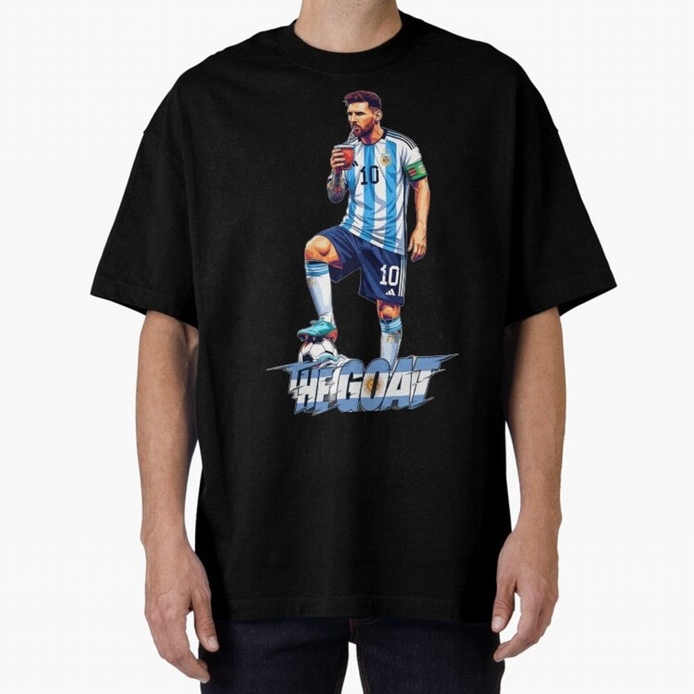 Messi Illustrated Style Drinking Mate ¨C Unique Design by The Goat Classic T-Shirt Back Your Heroes with FIFA World Cup 2026 USA Canada Mexico for Fans of Mbappe and Spain, Bringing Football Passion, Legendary Performances, Festival Vibes and