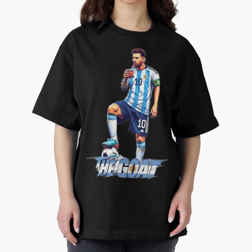 Messi Illustrated Style Drinking Mate ¨C Unique Design by The Goat Classic T-Shirt Back Your Heroes with FIFA World Cup 2026 USA Canada Mexico for Fans of Mbappe and Spain, Bringing Football Passion, Legendary Performances, Festival Vibes and