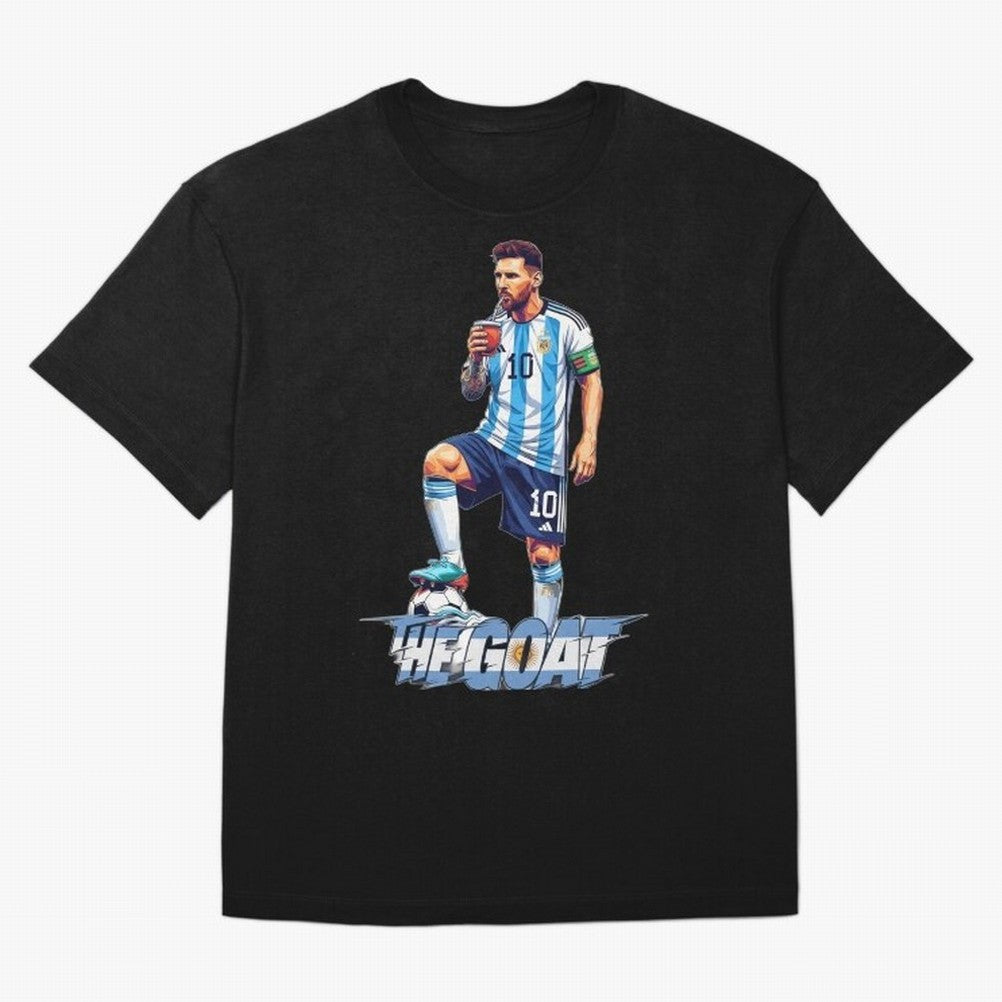 Messi Illustrated Style Drinking Mate ¨C Unique Design by The Goat Classic T-Shirt Back Your Heroes with FIFA World Cup 2026 USA Canada Mexico for Fans of Mbappe and Spain, Bringing Football Passion, Legendary Performances, Festival Vibes and