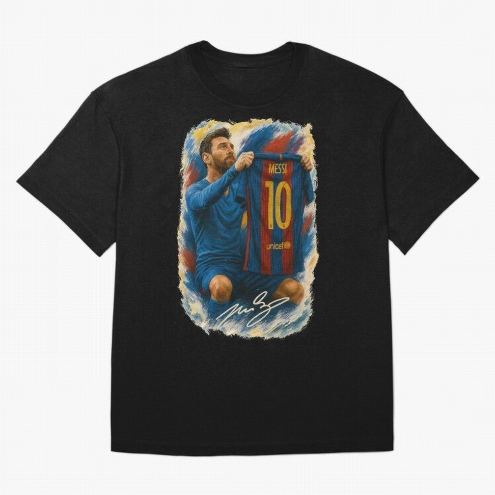 Messi Shirt Celebration Poster ¨C Iconic FC Barcelona Number 10 Artwork Oversized T-Shirt Make Every Kick Count in the FIFA World Cup 2026 Group Stage Journey through Messi and Cristiano Ronaldo Highlights, Portugal, Spain and Germany Pride,