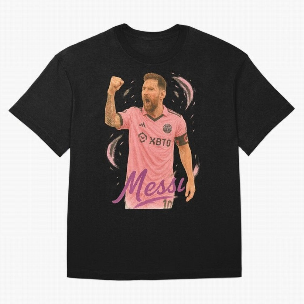 Lionel Messi Inter Miami Art ¨C Pink Jersey Football Icon Tribute	 Oversized T-Shirt Make Game Day About Match Day Hype around FIFA World Cup 2026, Haaland and Mbappe, Argentina, Football History, Final Match Energy, Crowd Noise and Once in a