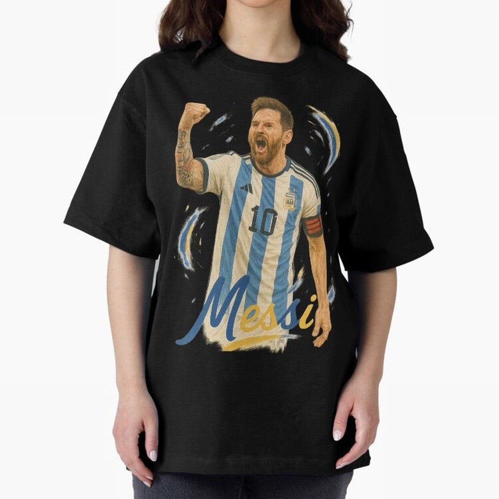 Lionel Messi Argentina Art ¨C Iconic World Cup Champion Tribute Design	 Oversized T-Shirt Celebrate the Stars of FIFA World Cup 2026 USA Canada Mexico Spirit, Centered on Portugal, Spain and Germany, Messi, Football History, Final Match Energy,