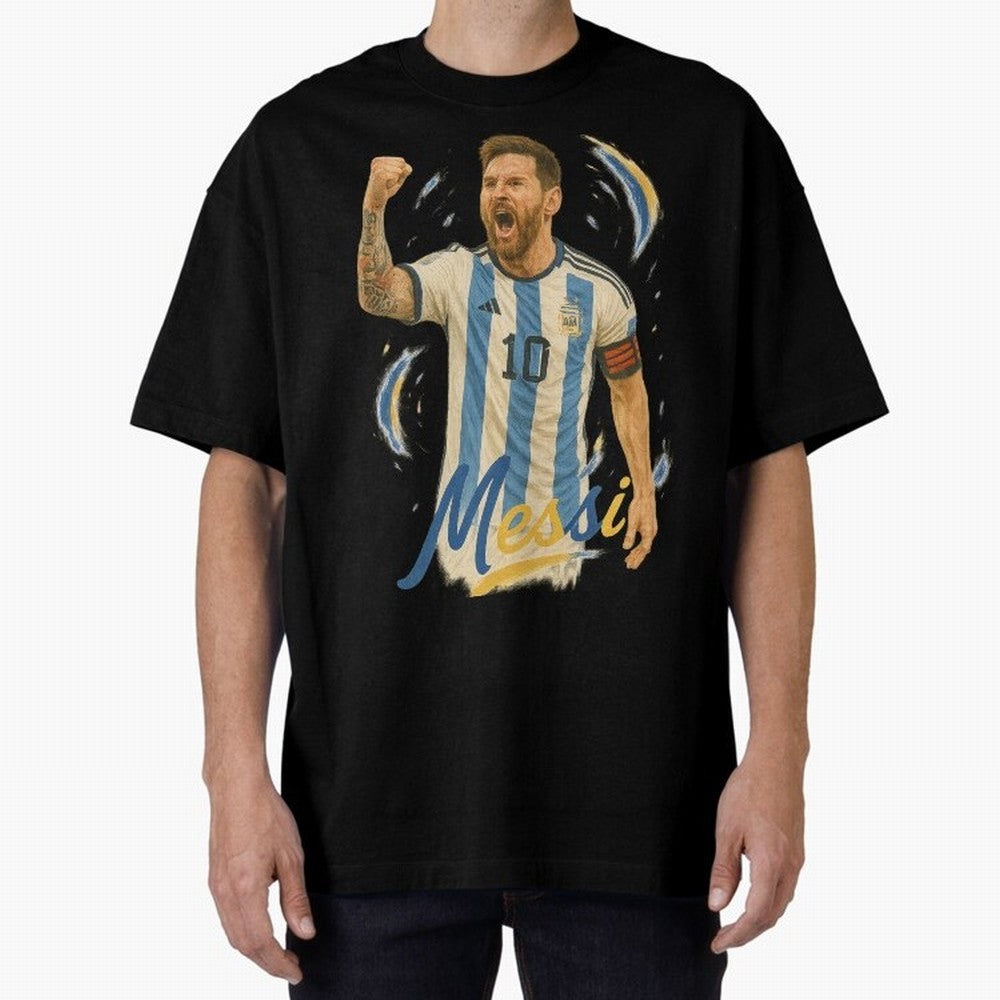 Lionel Messi Argentina Art ¨C Iconic World Cup Champion Tribute Design	 Oversized T-Shirt Celebrate the Stars of FIFA World Cup 2026 USA Canada Mexico Spirit, Centered on Portugal, Spain and Germany, Messi, Football History, Final Match Energy,