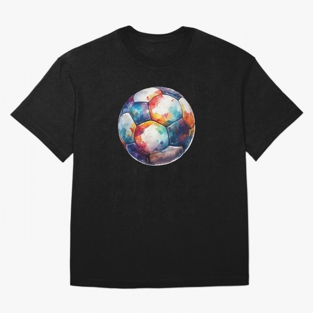 Football Soccer Ball Watercolor Illustration Drawing (Black BG) Oversized T-Shirt Relive Global Football Passion for FIFA World Cup 2026 Group Stage, Made for Neymar, Haaland and Cristiano Ronaldo, England and Germany, Game Day Rituals, Football