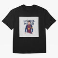 Stylized Lionel Messi Barcelona Illustration ¨C Iconic Football Artwork Oversized T-Shirt Spotlight the FIFA World Cup 2026 Journey through Messi, CR7 and Mbappe Highlights, England, France and Netherlands Pride, Football Passion, Legendary