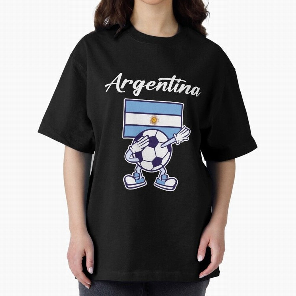 ARGENTINA - Dabbing Football Soccer Ball - ARGENTINA Oversized T-Shirt Make Every Kick Count in FIFA World Cup 2026 with Cristiano Ronaldo, England and Germany Energy, Global Supporter Spirit, Legendary Goals, National Colors and Tournament
