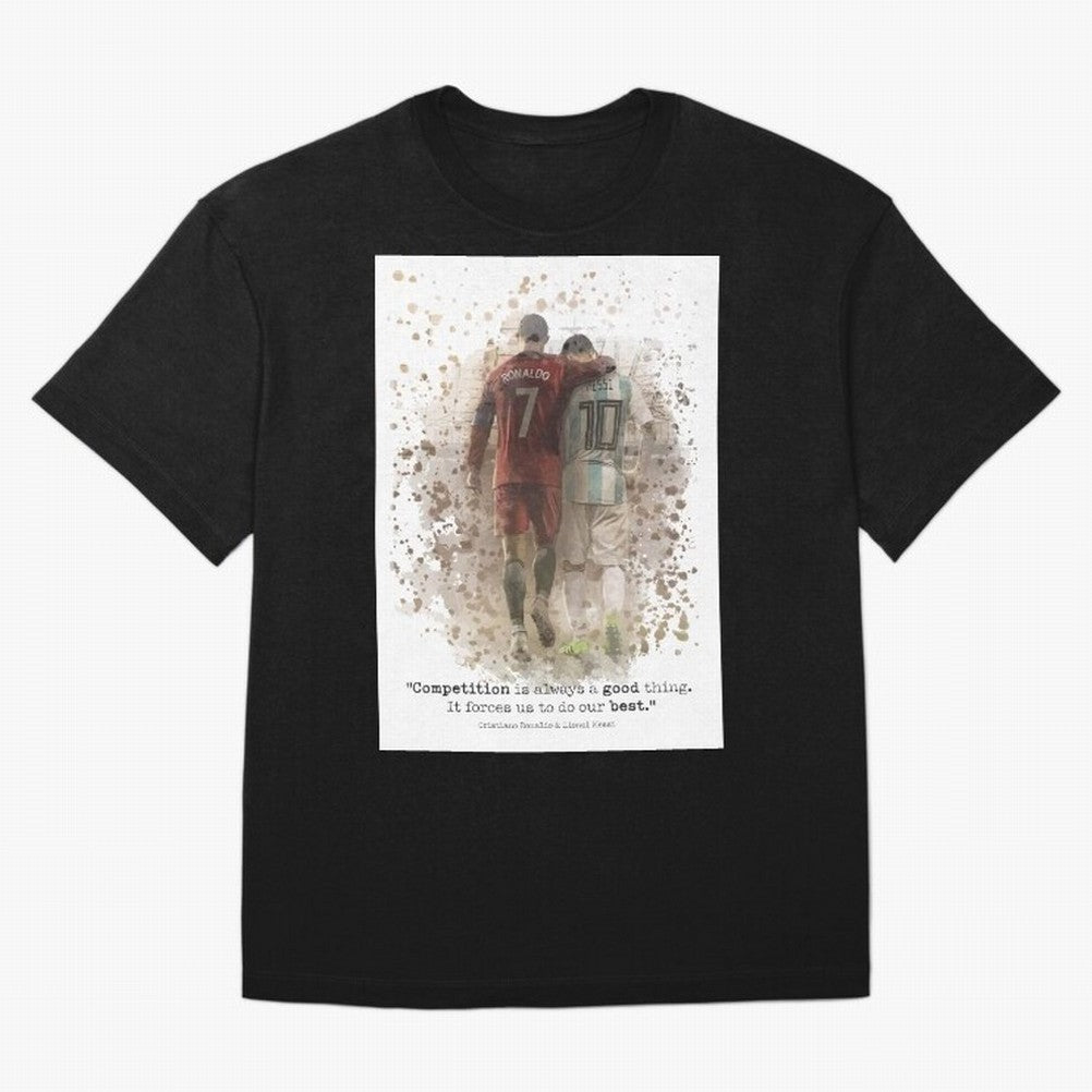 Cristiano Ronaldo Messi Soccer Quote Poster Oversized T-Shirt Turn Football Passion into Global Football Passion for FIFA World Cup 2026 USA Canada Mexico, Highlighting Messi, CR7 and Mbappe, Brazil, Portugal and Argentina, Vintage Soccer Flavor,