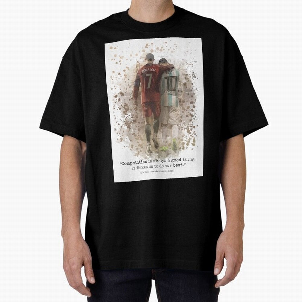 Cristiano Ronaldo Messi Soccer Quote Poster Oversized T-Shirt Turn Football Passion into Global Football Passion for FIFA World Cup 2026 USA Canada Mexico, Highlighting Messi, CR7 and Mbappe, Brazil, Portugal and Argentina, Vintage Soccer Flavor,