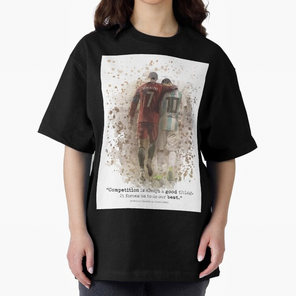 Cristiano Ronaldo Messi Soccer Quote Poster Oversized T-Shirt Turn Football Passion into Global Football Passion for FIFA World Cup 2026 USA Canada Mexico, Highlighting Messi, CR7 and Mbappe, Brazil, Portugal and Argentina, Vintage Soccer Flavor,