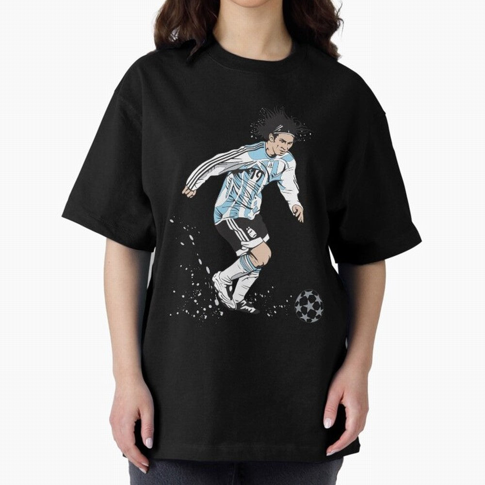 Lionel Messi runner Oversized T-Shirt Show Fan Pride Across Match Day Hype around FIFA World Cup 2026 Group Stage, Messi, Neymar and Mbappe, Argentina, France and Brazil, Worldwide Fan Energy, Dramatic Goals, Stadium Lights and Championship