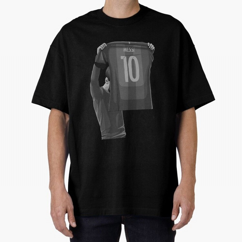 Lionel Messi Black and White Version Oversized T-Shirt Feel the Roar of FIFA World Cup 2026 Group Stage for Fans of Neymar, Haaland and Cristiano Ronaldo and Argentina, France and Brazil, Bringing Match Day Excitement, Supporter Culture, Golden