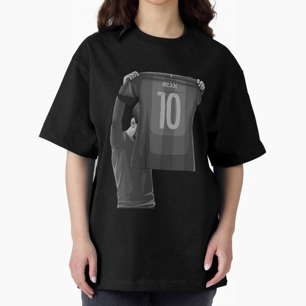 Lionel Messi Black and White Version Oversized T-Shirt Feel the Roar of FIFA World Cup 2026 Group Stage for Fans of Neymar, Haaland and Cristiano Ronaldo and Argentina, France and Brazil, Bringing Match Day Excitement, Supporter Culture, Golden