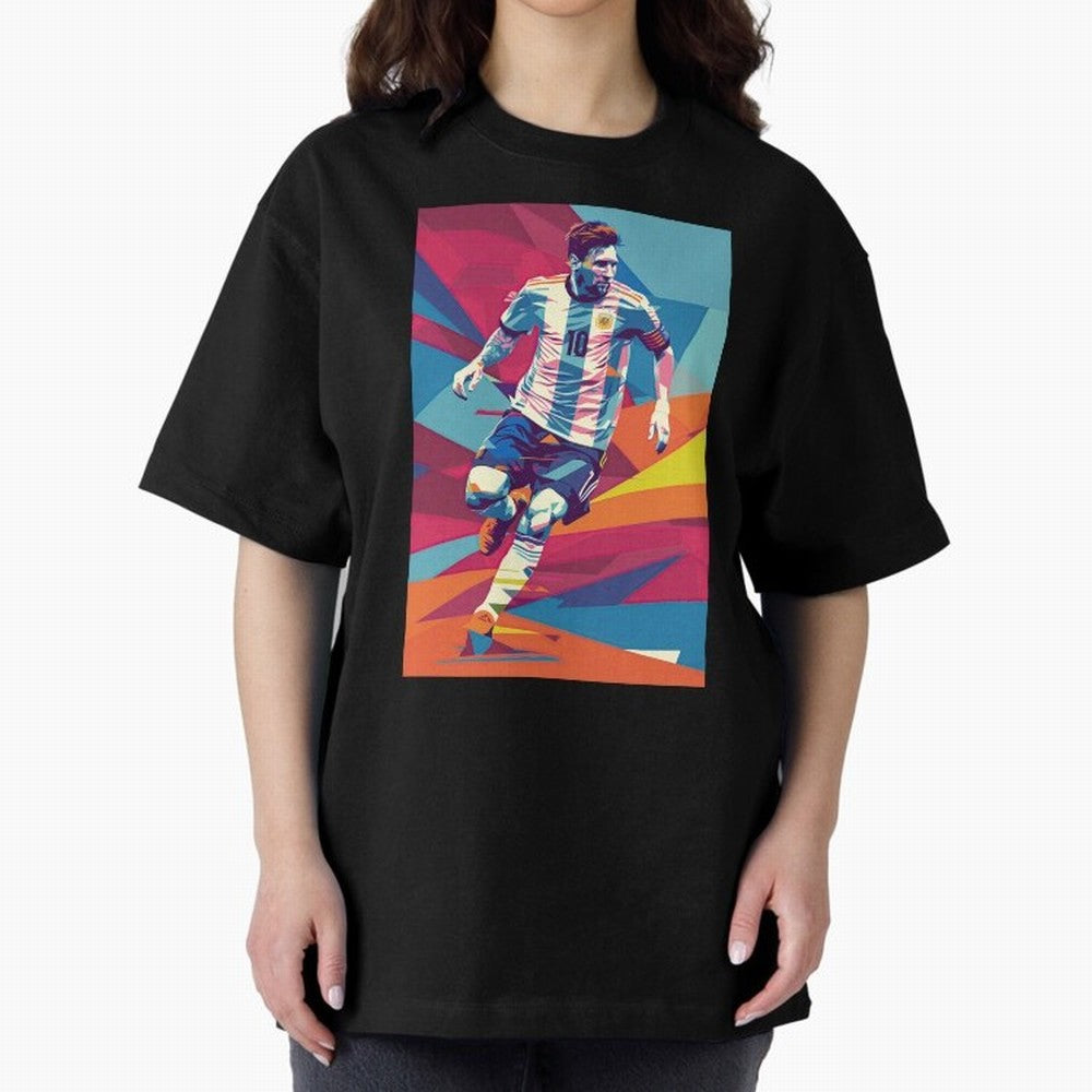 Messi in action Graphic poster design Premium T-Shirt Share the Excitement of FIFA World Cup 2026 for Fans of Messi, Neymar and Mbappe and Portugal, Bringing Goal Celebration Energy, Supporter Heritage, Football Icons and Worldwide Tournament Joy;