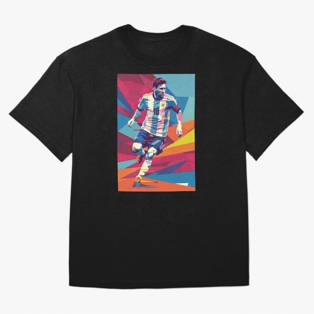 Messi in action Graphic poster design Premium T-Shirt Share the Excitement of FIFA World Cup 2026 for Fans of Messi, Neymar and Mbappe and Portugal, Bringing Goal Celebration Energy, Supporter Heritage, Football Icons and Worldwide Tournament Joy;