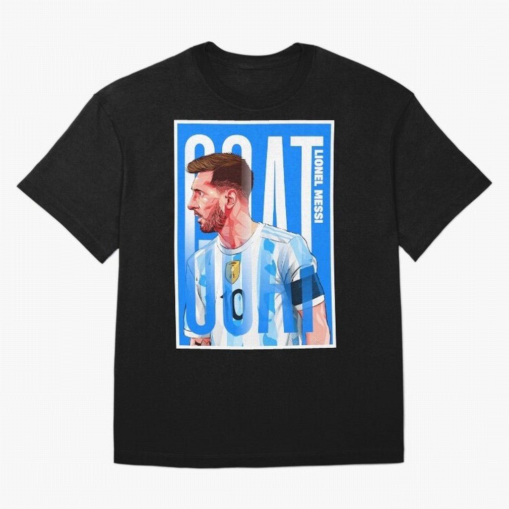 Lionel Messi The GOAT Illustration artwork Premium T-Shirt Bring Trophy Dreams to Global Football Passion for FIFA World Cup 2026 USA Canada Mexico, Inspired by Neymar, Haaland and Cristiano Ronaldo, England and Germany, Goal Celebration Energy,