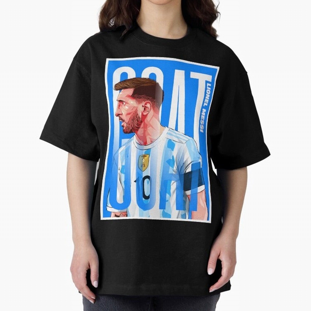 Lionel Messi The GOAT Illustration artwork Premium T-Shirt Bring Trophy Dreams to Global Football Passion for FIFA World Cup 2026 USA Canada Mexico, Inspired by Neymar, Haaland and Cristiano Ronaldo, England and Germany, Goal Celebration Energy,