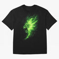 Neon Green Flame Lion ¨C Glowing Fire Roar Beast Graphic | Dark Aesthetic Streetwear Design Graphic T-Shirt Support Iconic Players in FIFA World Cup 2026 Group Stage for Fans of Neymar, Haaland and Cristiano Ronaldo and Netherlands, Bringing Sports