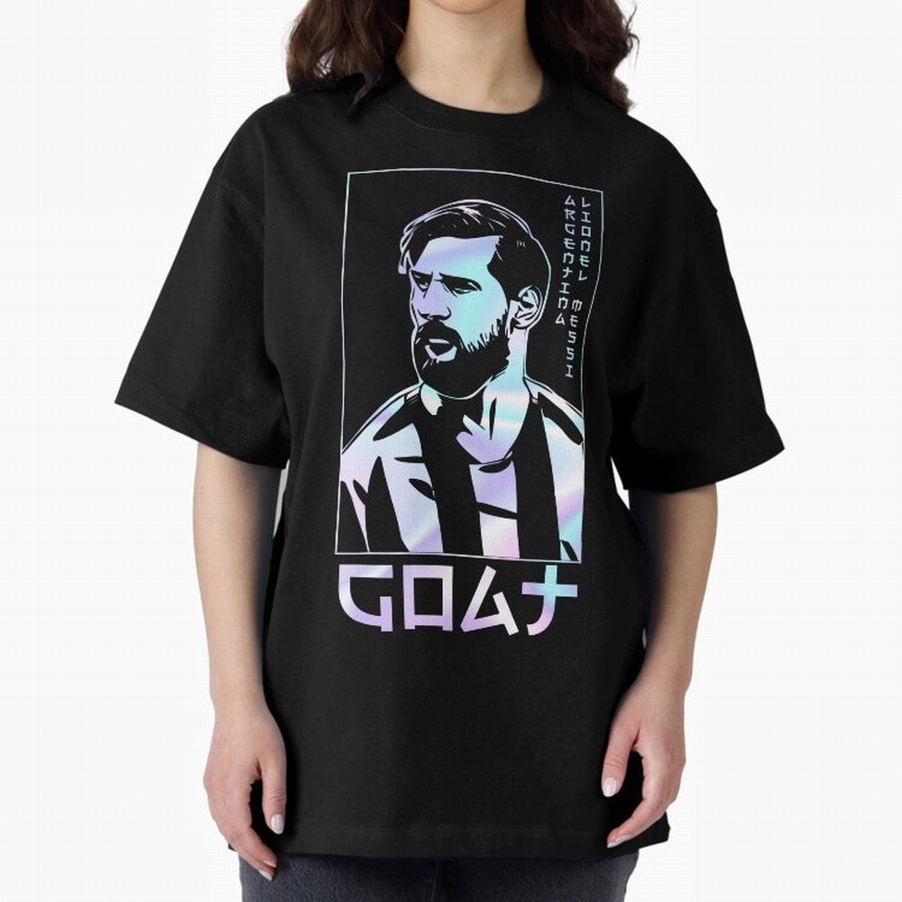 Lionel Messi Holographic Style Portrait art illustration Premium T-Shirt Celebrate Rivalries and Pride in Match Day Hype around FIFA World Cup 2026, Haaland, Portugal, Spain and Germany, Tournament Hype, Historic Matchups, Family Viewing Parties