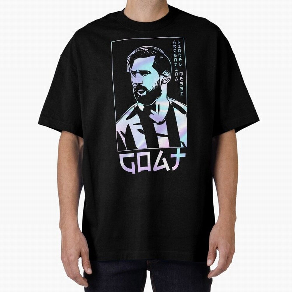 Lionel Messi Holographic Style Portrait art illustration Premium T-Shirt Celebrate Rivalries and Pride in Match Day Hype around FIFA World Cup 2026, Haaland, Portugal, Spain and Germany, Tournament Hype, Historic Matchups, Family Viewing Parties