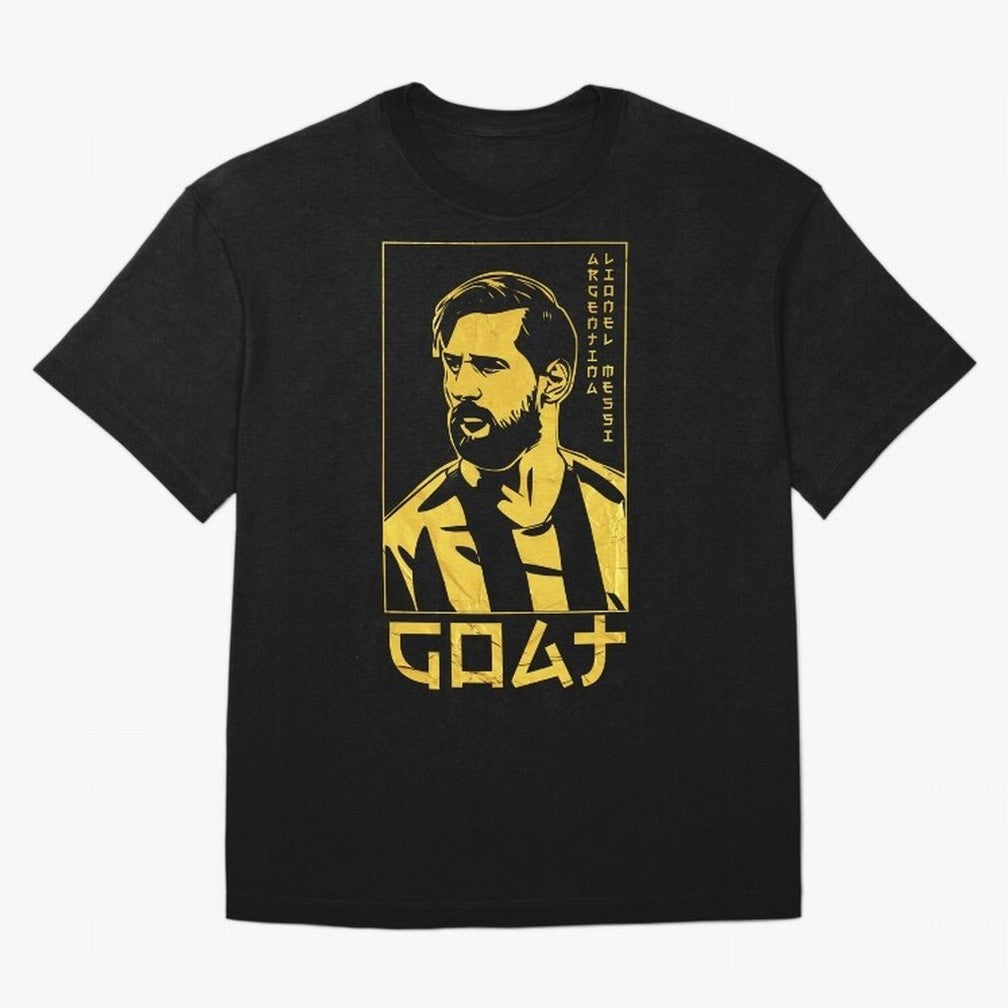 Lionel Messi Golden Style Portrait art illustration Premium T-Shirt Share FIFA World Cup 2026 USA Canada Mexico Spirit, Built around Brazil, Portugal and Argentina, Messi, Fan Favorite Moments, National Team Passion, Big Match Drama and Soccer