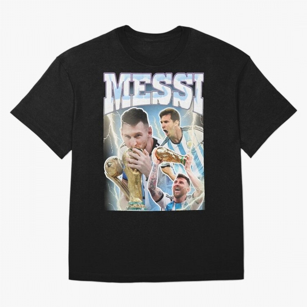 Messi Champion Vintage Retro Design Premium T-Shirt Live the Energy of Global Football Passion for FIFA World Cup 2026 USA Canada Mexico, Featuring Messi, Neymar and Mbappe, Argentina, France and Brazil, Stadium Chants, National Pride, Trophy